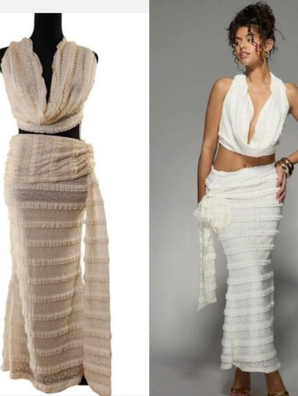 MISSGUIDED NWT Lace Tiered Ruffle Two-Piece Outfit, Size Small